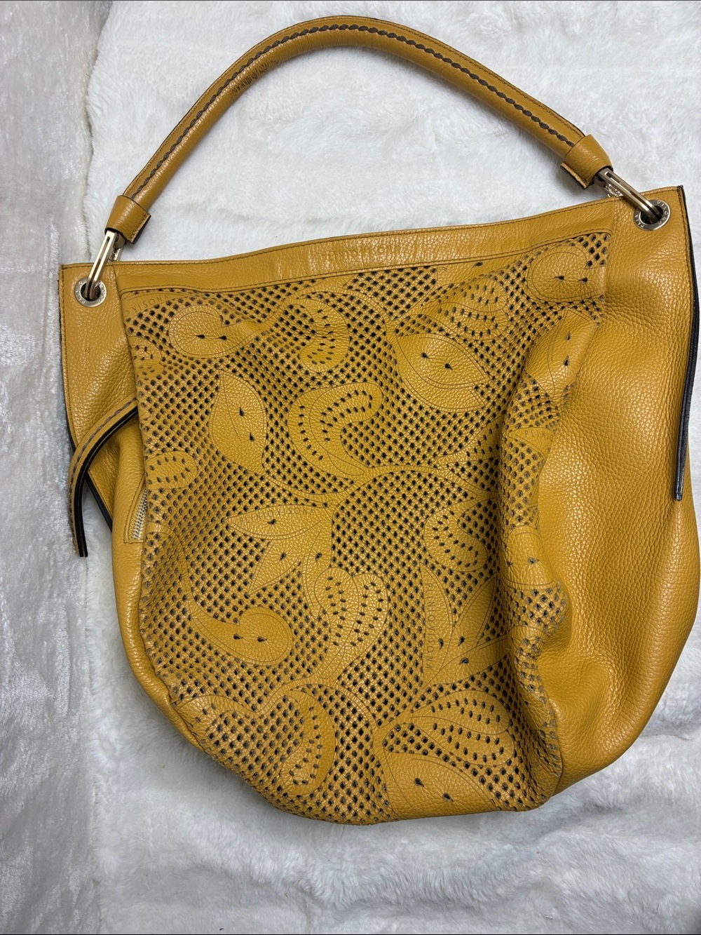 Plinio Visona Mustard Yellow Perforated Leather Shoulder Bag
